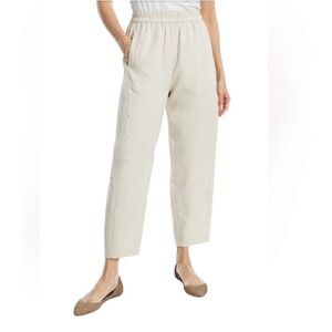 Max Studio Beige Linen Blend Barrel Leg Elastic Waist Pants Womens Medium Boho